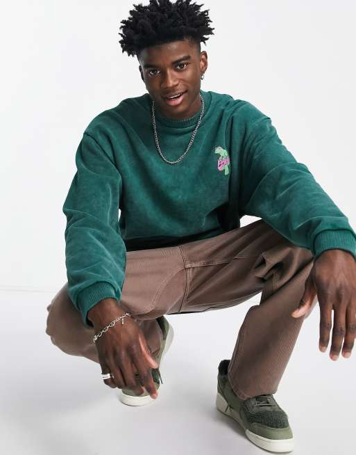 Sudadera extragrande con lavado verde y estampado de rana de ASOS DESIGN