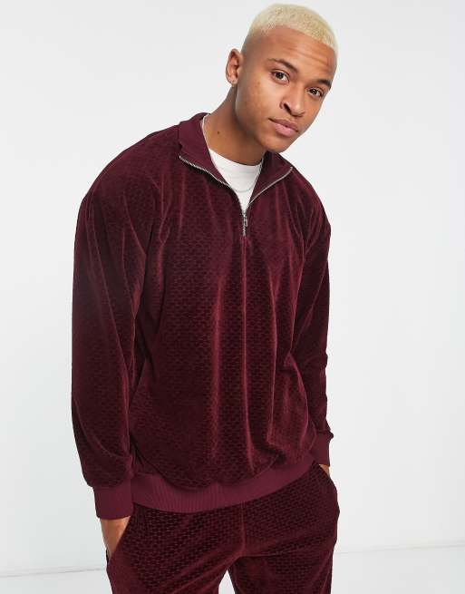 Sudadera extragrande con media cremallera y diseño de jacquard de velour de ASOS DESIGN (parte de un conjunto)