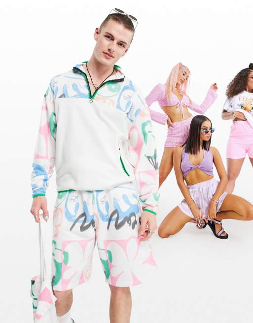 Sudadera extragrande con media cremallera y diseño de paneles con estampados gráficos florales de ASOS DESIGN (parte de un conjunto)