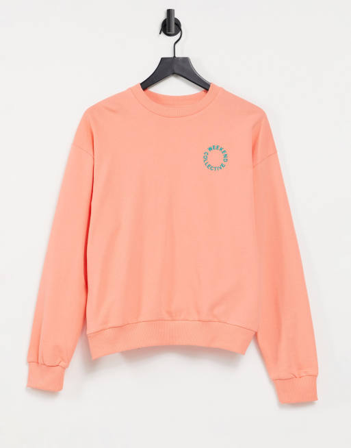Sudadera extragrande de color coral con logo Weekend Collective bordado a tono de ASOS (parte de un conjunto)