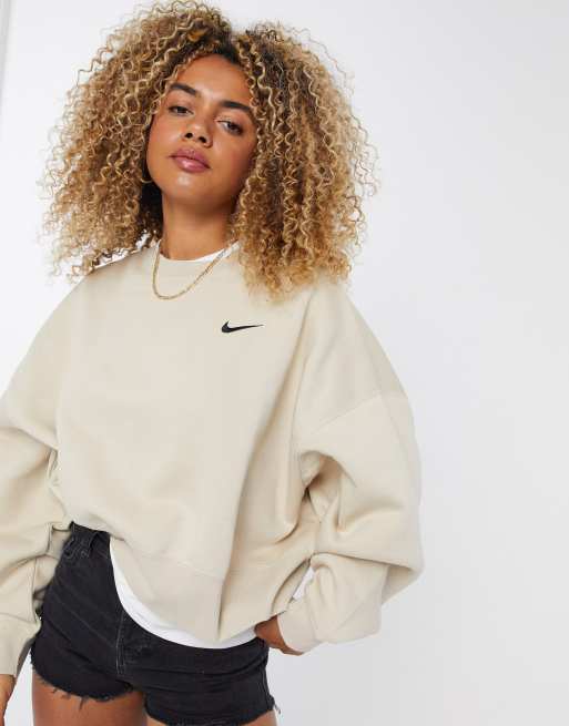 Sudadera extragrande de corte recto con logo de la marca pequeño en color avena de nike clearance