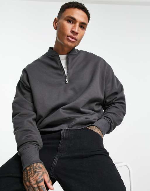 Sudadera extragrande de estilo bomber con lavado negro y media cremallera de tejido grueso de ASOS DESIGN (parte de un conjunto)
