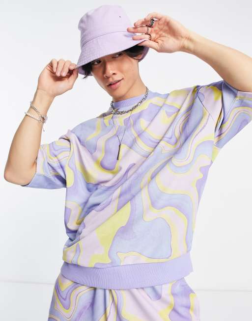 Sudadera extragrande de manga corta con estampado integral de remolinos de ASOS DESIGN (parte de un conjunto)