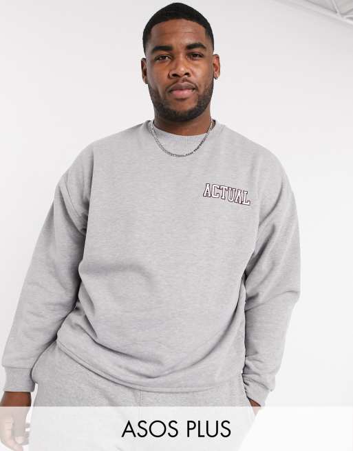 Sudadera extragrande en color gris jaspeado con logos bordados de ASOS Actual Plus ASOS