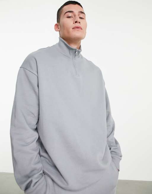Sudadera extragrande gris con media cremallera de ASOS DESIGN (parte de un conjunto) 