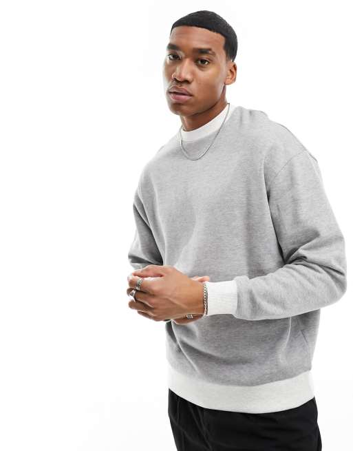 Sudadera extragrande gris jaspeada con cuello redondo de ASOS DESIGN