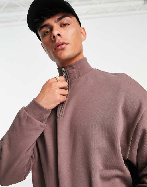 Sudadera extragrande marrón desgastado con media cremallera de ASOS DESIGN, 2 de 4