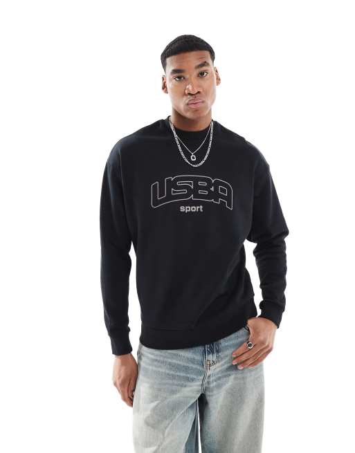 Sudadera extragrande negra con estampado de ASOS DESIGN