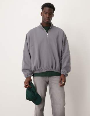 Sudadera extragrande negro lavado con cuello alzado y cremallera corta de ASOS DESIGN - view 1