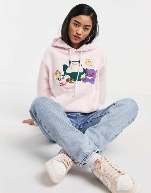 Sudadera extragrande rosa con capucha y estampado de personajes de