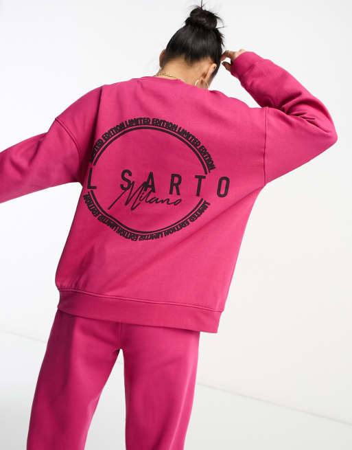 Sudadera extragrande rosa intenso con logo de Il Sarto (parte de un conjunto)
