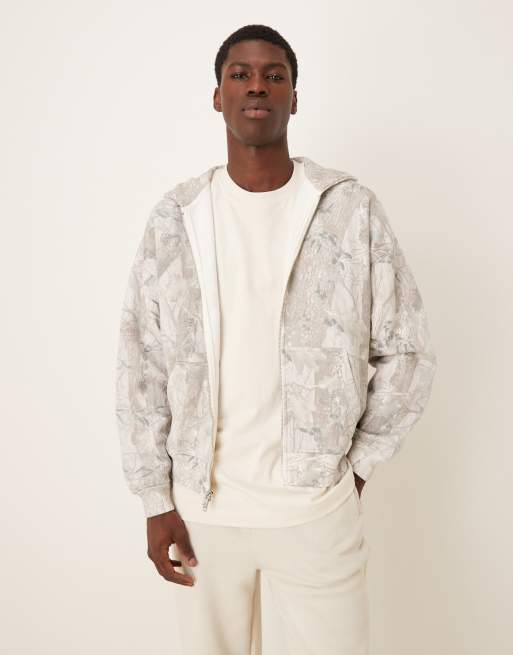 Sudadera gris básica con capucha, cremallera y estampado de camuflaje de Abercrombie & Fitch