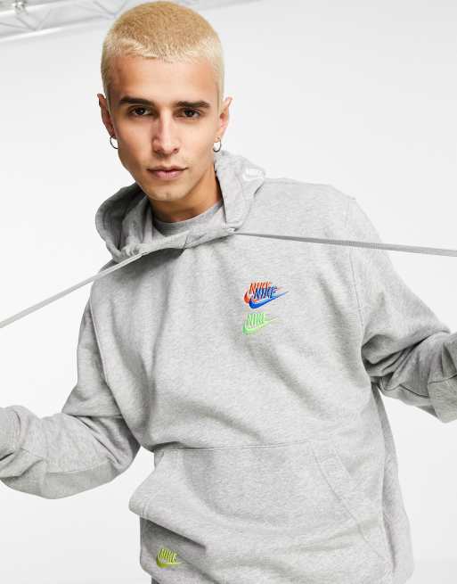 Sudadera gris básica con capucha y logo multicolor en tejido afelpado de  Nike | ASOS