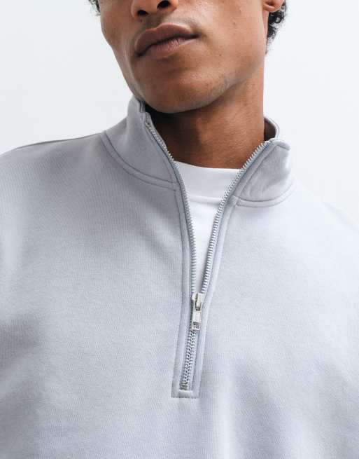Sudadera gris básica extragrande con cremallera corta de ASOS DESIGN, 5 de 5