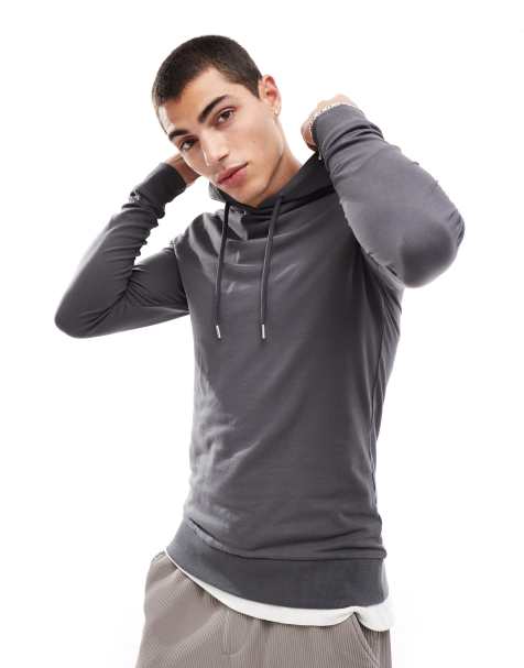 Sudadera gris carbón básica ajustada con capucha de ASOS DESIGN - view 1