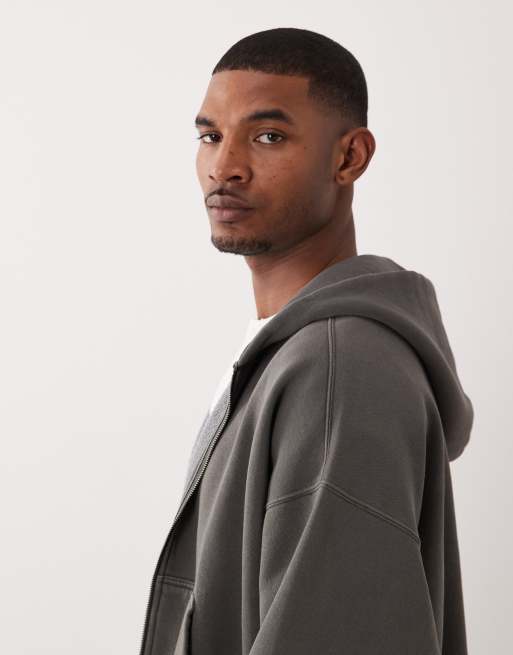 Sudadera gris carbón básica con capucha y cremallera de Abercrombie & Fitch, 3 de 5