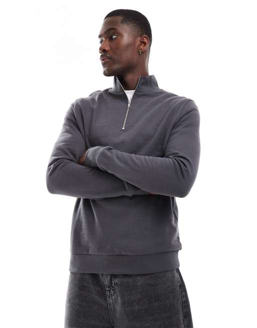 Sudadera gris carbón básica con cremallera corta de ASOS DESIGN