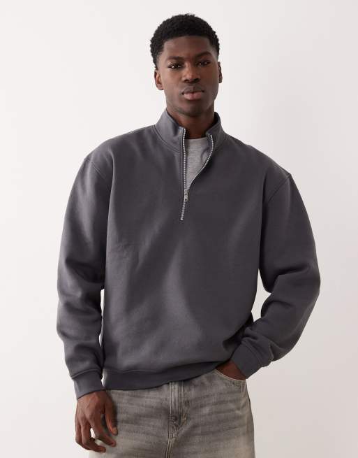 Sudadera gris carbón básica con cremallera corta de ASOS DESIGN 