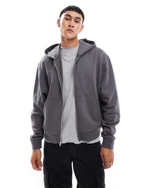 Sudadera gris carbón básica de corte cuadrado holgado con capucha y cremallera Essentials de ASOS DESIGN - view 1