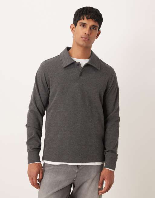 Sudadera gris carbón clásica con cuello tipo polo de Mango