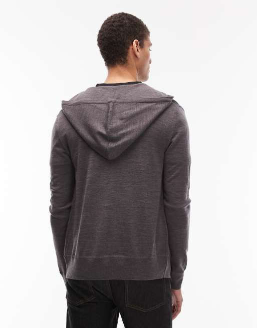 Sudadera gris carbón con capucha, cremallera y logo de lana de merino Mode de AllSaints, 3 de 5