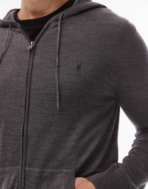 Sudadera gris carbón con capucha, cremallera y logo de lana de merino Mode de AllSaints, 5 de 5