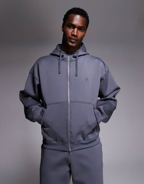 Sudadera gris carbón con capucha y cremallera bidireccional de tejido efecto neopreno de Liquor N Poker (parte de un conjunto) - view 1