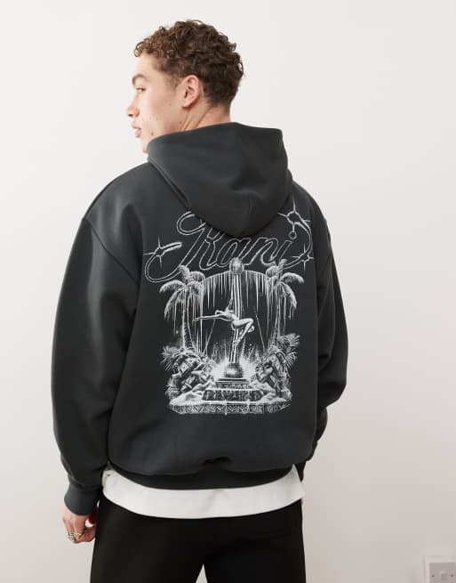 Sudadera gris carbón con capucha y estampado trasero de Karl Kani 