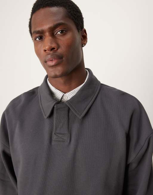 Sudadera gris carbón con cuello tipo polo y bajo fijo de ASOS DESIGN (parte de un conjunto)