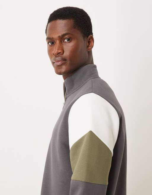 Sudadera gris carbón con diseño de paneles cosidos y media cremallera de ASOS DESIGN, 4 de 5