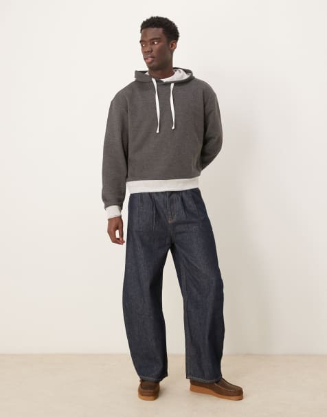 Sudadera gris carbón de corte cuadrado extragrande con capucha y bajo en contraste de ASOS DESIGN - view 1