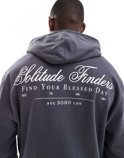 Sudadera gris carbón de corte cuadrado extragrande con capucha y estampado en la espalda de ASOS DESIGN - view 1