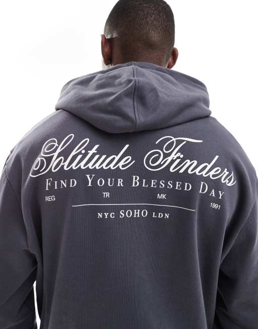 Sudadera gris carbón de corte cuadrado extragrande con capucha y estampado en la espalda de ASOS DESIGN