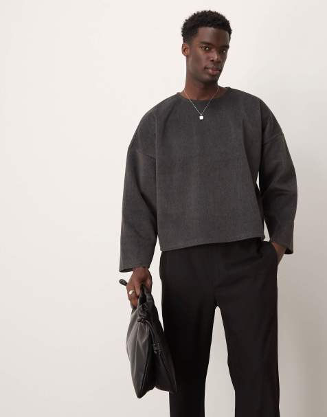 Sudadera gris carbón de corte cuadrado ultragrande de felpa texturizada de ASOS DESIGN - view 1
