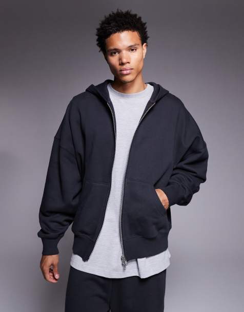 Sudadera gris carbón extragrande con capucha y cremallera de tejido grueso de 400 g/m² premium de ASOS DESIGN - view 1