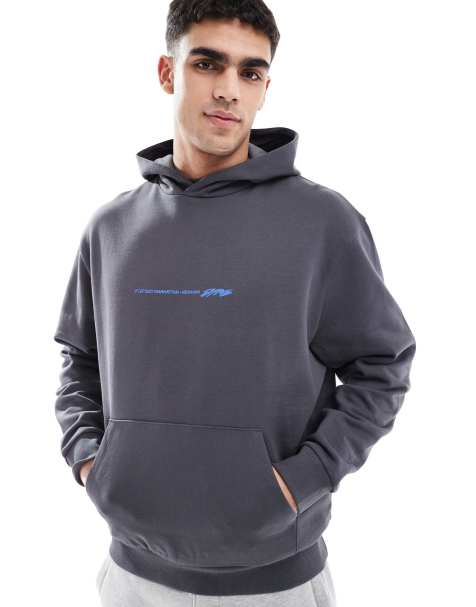 Sudadera gris carbón extragrande con capucha y estampado de texto en el pecho y la espalda de ASOS DESIGN - view 1