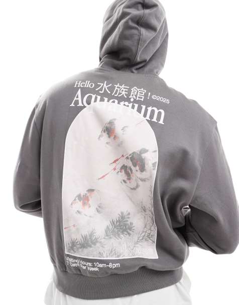 Sudadera gris carbón extragrande con capucha y estampado fotográfico en la espalda de ASOS DESIGN - view 1