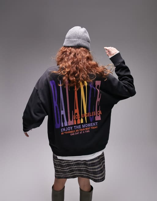 Sudadera gris carbón extragrande con estampado gráfico "Balance LA" de