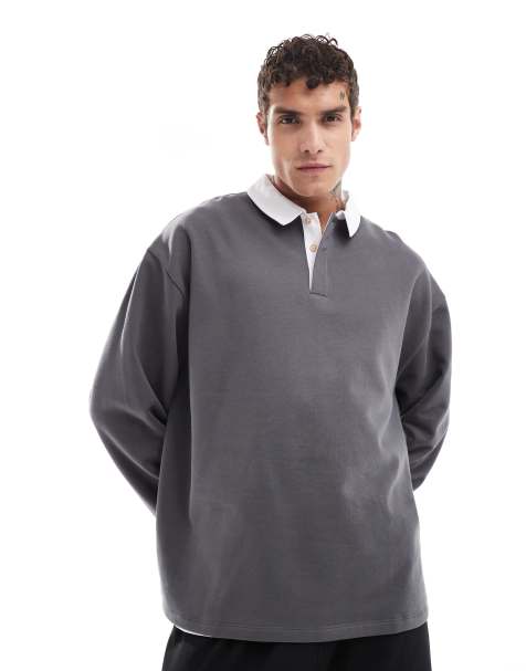 Sudadera gris carbón extragrande estilo polo de rugby de ASOS DESIGN - view 1