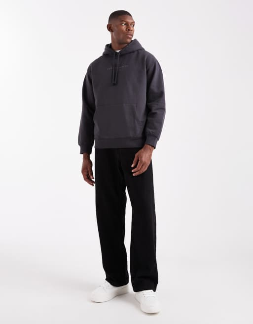 Sudadera gris carbón holgada con capucha y logo de 2 caballos en el centro de Levi's, 2 de 5
