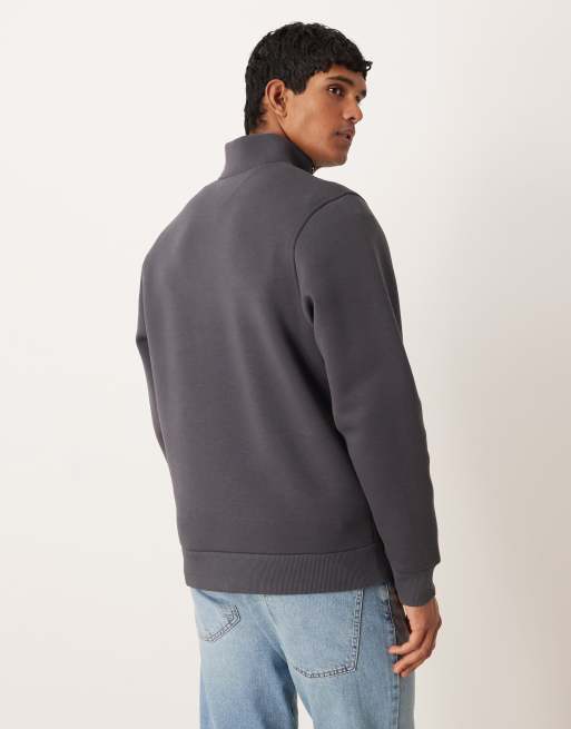 Sudadera gris carbón holgada con cremallera corta de tejido grueso efecto neopreno de ASOS DESIGN, 3 de 5
