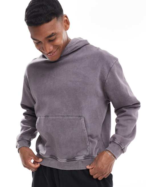 Sudadera gris carbón lavado de corte cuadrado extragrande con capucha de ASOS DESIGN