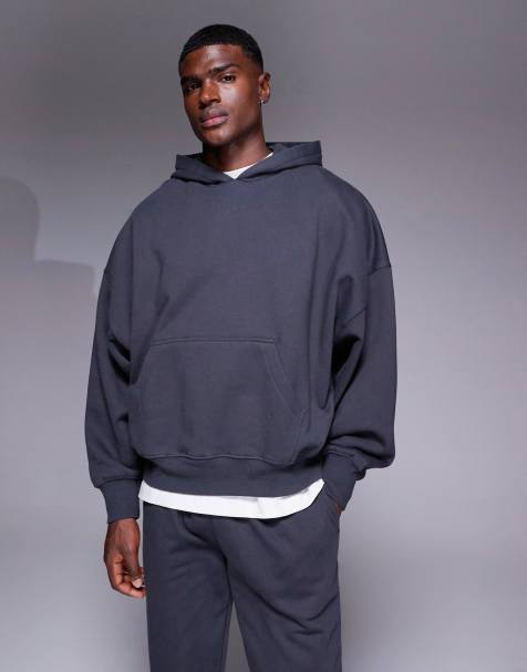 Sudadera gris carbón ultragrande con capucha de tejido grueso de 400 g/m² premium de ASOS DESIGN - view 1