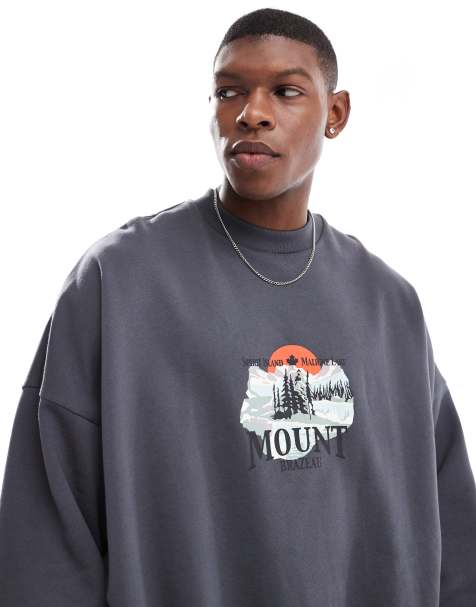 Sudadera gris carbón ultragrande con estampado en el pecho de ASOS DESIGN - view 1