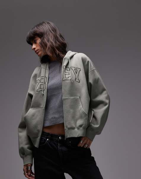 Sudadera gris claro con capucha, cremallera y diseño universitario de Obey - view 1