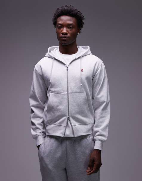 Sudadera gris claro con capucha y cremallera One Point de Gramicci - view 1