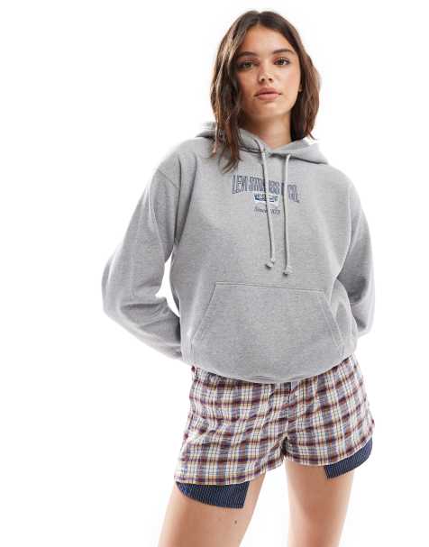Sudadera gris claro con capucha y logo de murciélago de estilo universitario en el centro Heritage de Levi's - view 1