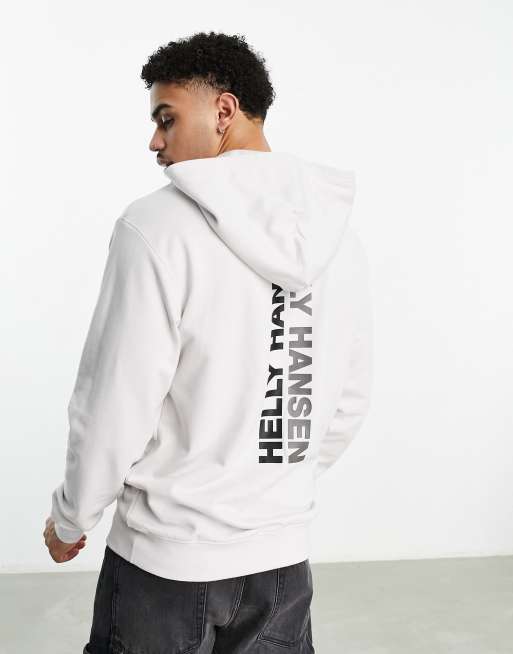 Sudadera gris claro con capucha y logo grande en la espalda de Helly Hansen, 2 de 4