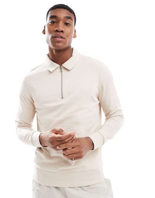 Sudadera gris claro con cuello tipo polo y cremallera de ASOS DESIGN