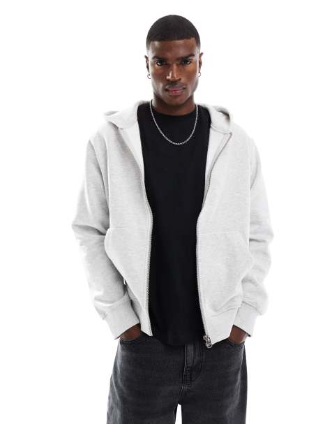 Sudadera gris claro extragrande con capucha y cremallera de tejido grueso de 400 g/m2 de Jack & Jones - view 1